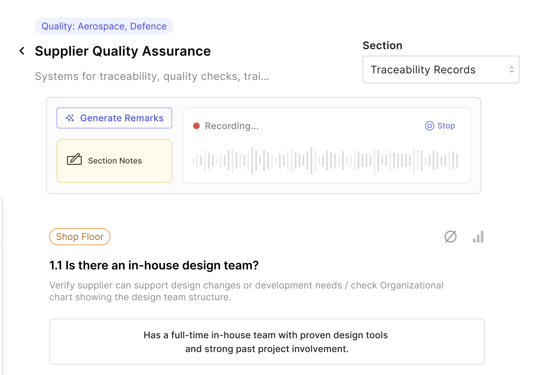 Voice-based notes recording during audit